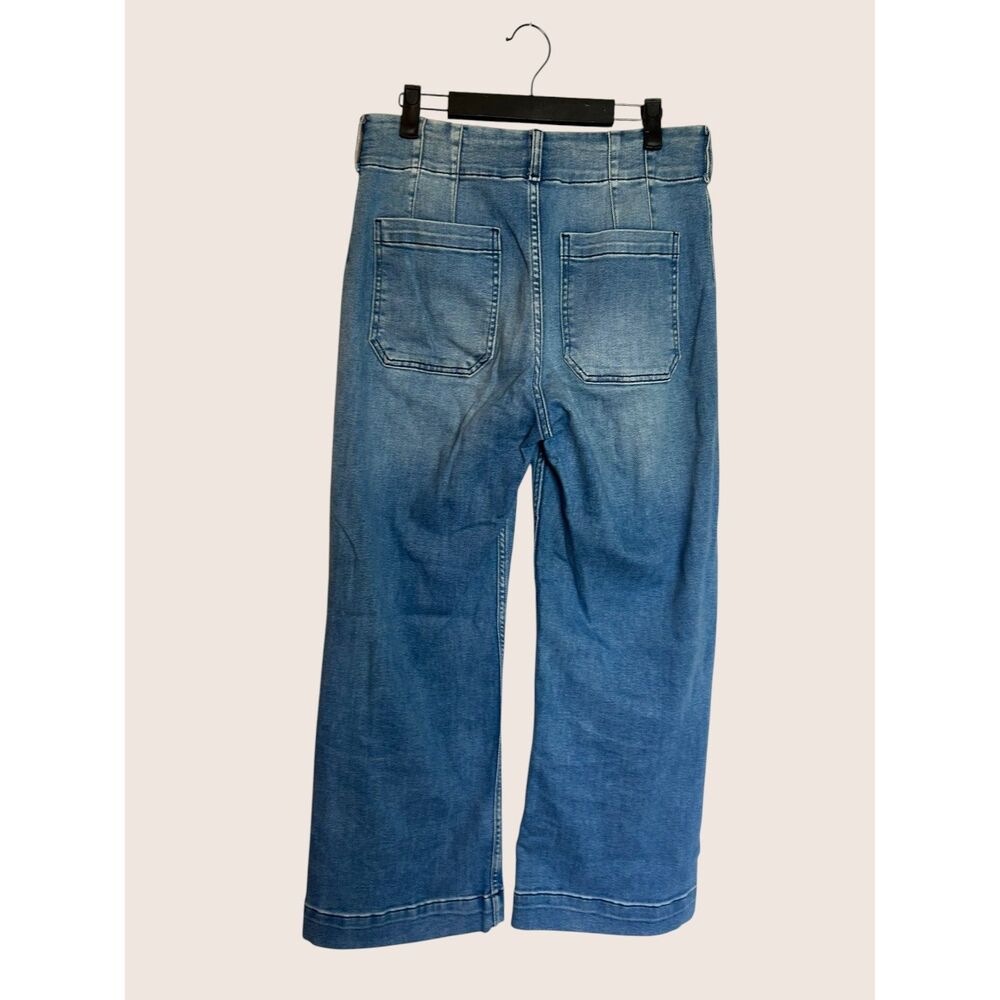 👖 ANTHRO MAEVE THE COLLETTE WIDE LEG HIGH RISE CROP LIGHT WASH "PALMS" SIZE 27 - Picture 4 of 8
